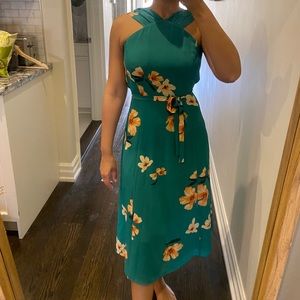 Wilfred green floral dress with v-back and waist tie